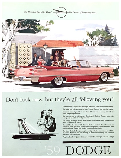 Dodge Custom Royal Lancer Convertible Ad (November, 1958) - Don't look now, but they're all following you!