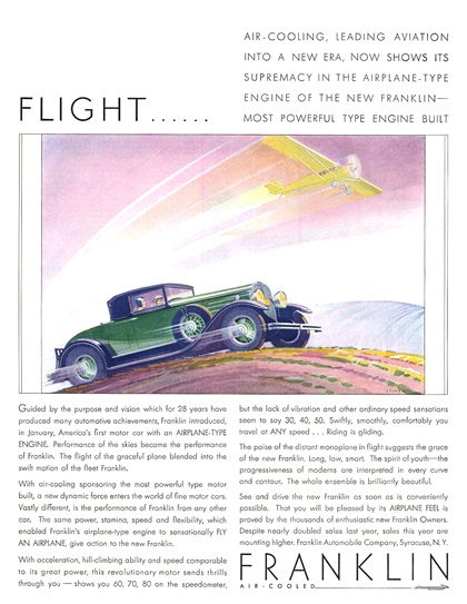 Franklin Ad (May, 1930): Flight - Illustrated by Elmer Stoner
