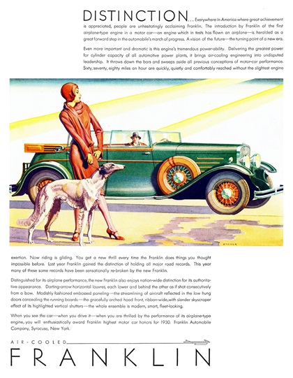 Franklin Pursuit Close Coupled Convertible Sedan Ad (March, 1930): Distinction - Illustrated by Elmer Stoner