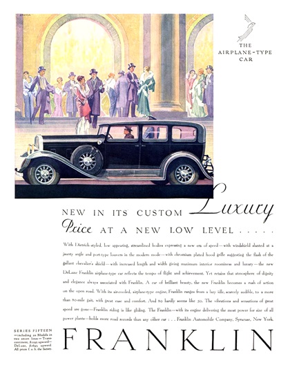 Franklin Series Fifteen Ad (January, 1931): Luxury - Illustrated by Elmer Stoner