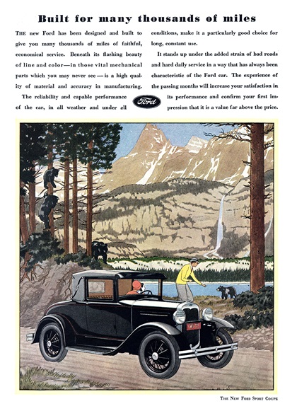 Ford Model A Sport Coupe Ad (August, 1930): Built for many thousands of miles