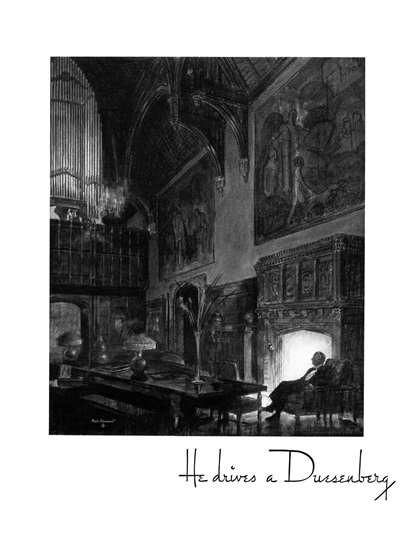 Duesenberg Ad (June, 1935): He Drives a Duesenberg - Illustrated by Paul Gerding