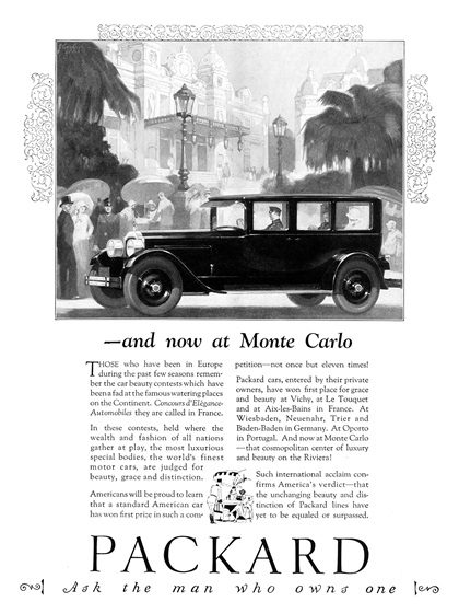 Packard Ad (February-April, 1926): — and now at Monte Carlo - Illustrated by Cozzy Graham
