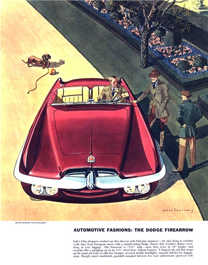 Automotive Fashions (August, 1954): The Dodge Firearrow - Illustrated By Leslie Saalburg