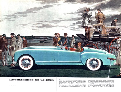 Automotive Fashions (August, 1953): The Nash-Healey - Illustrated By Leslie Saalburg