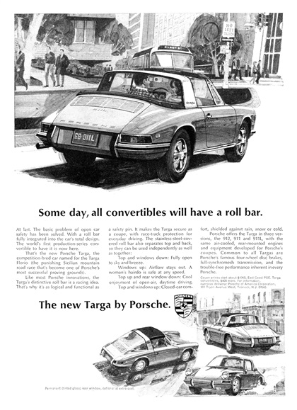 Porsche Ad (December, 1967) – Some day, all convertibles will have a roll bar.