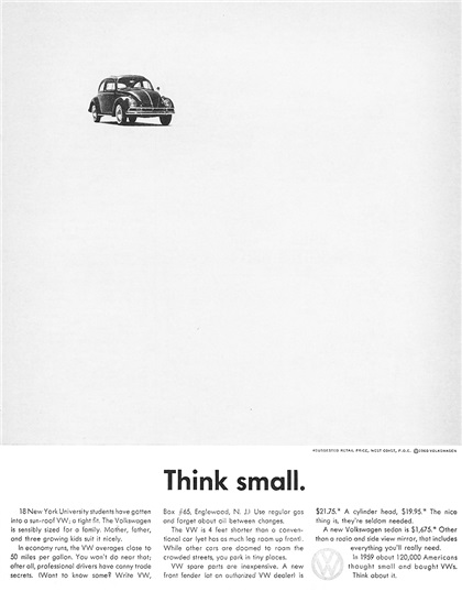 Volkswagen Advertising Campaign by Helmut Krone (1960): Think Small
