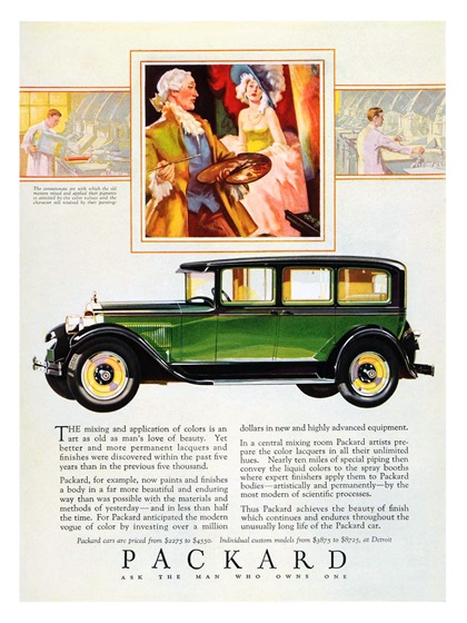 Packard Ad (May, 1928) – The consummate art with which the old masters mixed and applied their pigments is attested by the color values and the character still retained by their paintings