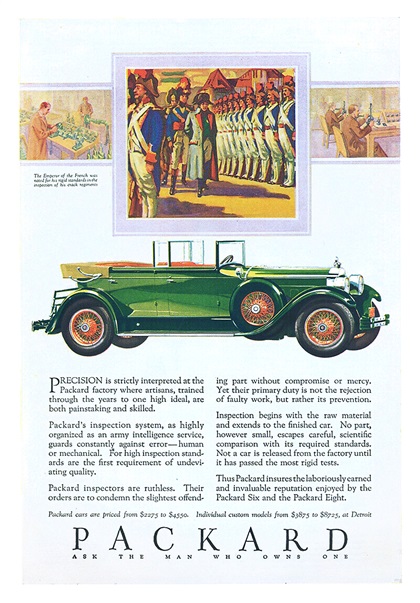 Packard Ad (July, 1928) – The Emperor of the French was noted for his rigid standards in the inspection of his crack regiments