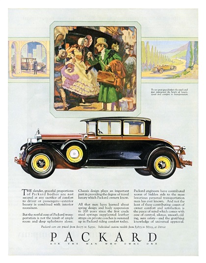 Packard Coupe Ad (August, 1928) – To our great-grandfathers the coach and four represented the height of luxury, speed and comfort in transportation