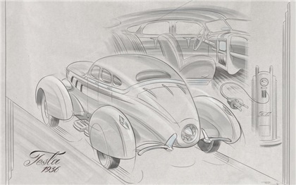 1936 TESLA MODEL C (TESLA MODEL S) – Очень стильная фантазия о том, как выглядела бы некая Tesla Model C в 1936 году.