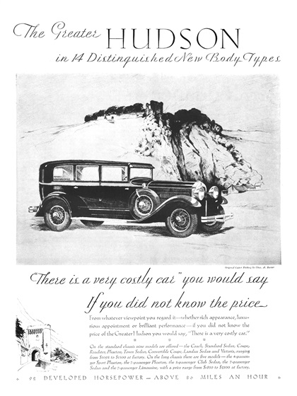 Hudson Ad (March, 1929): Illustrated by Chas. A. Barker