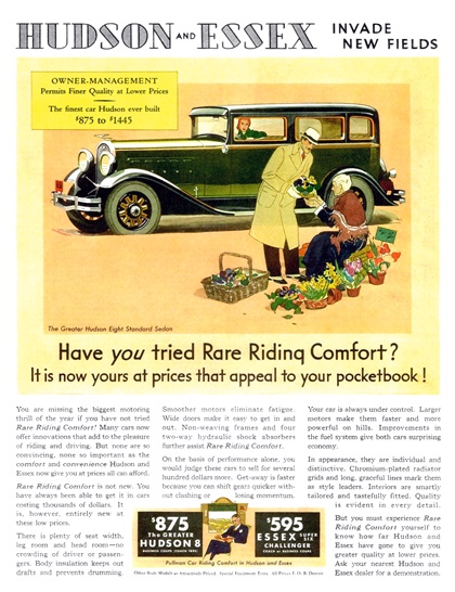 Hudson Eight Standard Sedan Ad (May, 1931) - Have you tried Rare Riding Comfort?