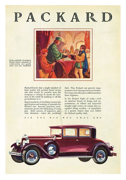 Packard Eight Coupe Ad (January, 1929) - In the guidhalls of medieval Europe definite standards of craftsmanship and quality ideals were first established