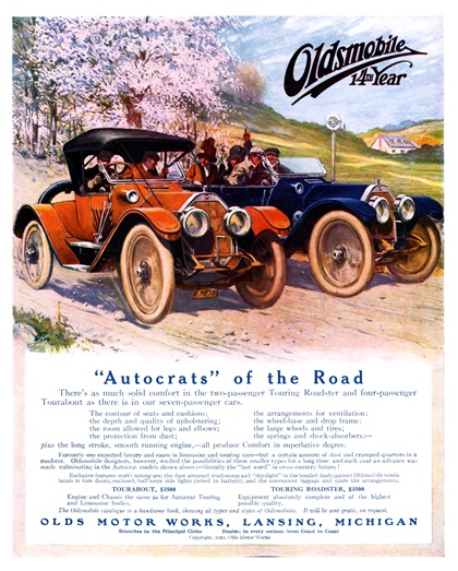 Oldsmobile Autocrat Touring Roadster and Tourabout Ad (March, 1912): 'Autocrats' of the Road