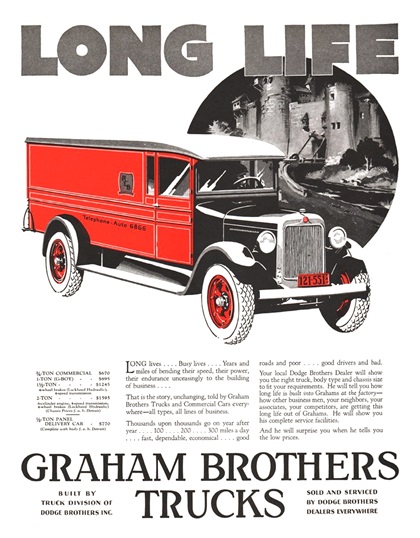 Graham Brothers Trucks Ad (May, 1928) - Long Life