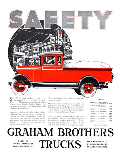 Graham Brothers Trucks Ad (August-September, 1928) - Safety