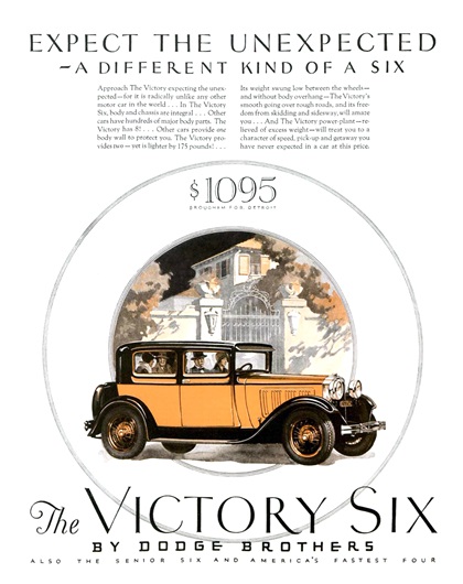 Dodge Brothers Victory Six Brougham Ad (February, 1928): Expect the unexpected — a different kind of a six