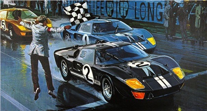 1966 Le Mans 24-Hour Race — Ford GT 40's finished 1-2-3 in 1966 and won again in 1967 and 1968: Illustrated by William J. Sims