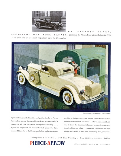 Pierce-Arrow Convertible Coupe Ad (March–April, 1931) – Illustrated by Myron Perley