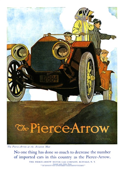 Pierce-Arrow Ad (December, 1910–February, 1911) – The Pierce-Arrow at the Aviation Meet – Illustrated by John Emmet Sheridan