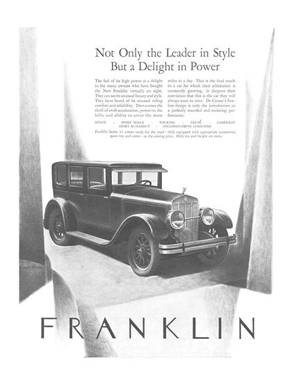 Franklin Ad (September, 1925): Not Only the Leader in Style, But a Delight in Power – Illustrated by Everett Henry