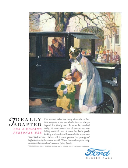 Ford Model T Ad (November, 1924) – Ideally adapted for a woman's personal use – Illustrated by Haddon Sundblom