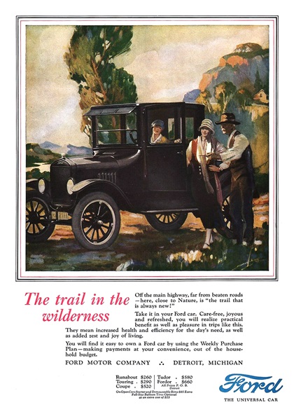 Ford Model T Ad (August, 1925) – The trail in the wilderness