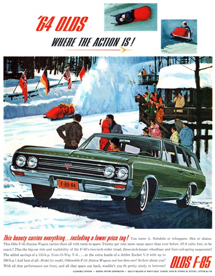 Oldsmobile F-85 Station Wagon Ad (February, 1964)