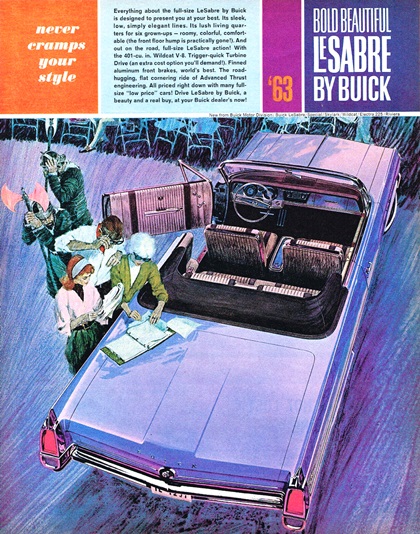 '63 Buick LeSabre 2-Door Convertible Ad (February, 1963) – Never Cramps Your Style