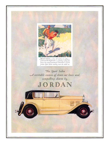 Jordan Ad (April–July, 1927) – The Sport Salon a veritable cameo of clean cut lines and compelling charm by Jordan