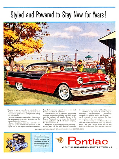 Pontiac 870 Catalina Ad (1955) – Styled and Powered to Stay New for Years! – Illustrated by Harry Miller