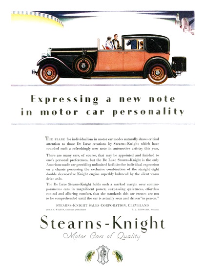 Stearns-Knight Ad (October, 1928) – Expressing a new note in motor car personality