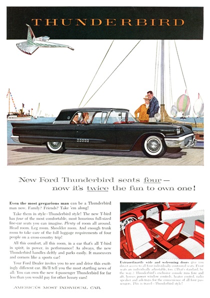 Ford Thunderbird Ad (April–May, 1958) – New Ford Thunderbird seats four — now it's twice the fun to own one!
