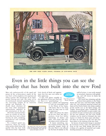 Ford Model A Tudor Sedan Ad (December, 1928) – Even in the little things you can see the quality that has been built into the new Ford