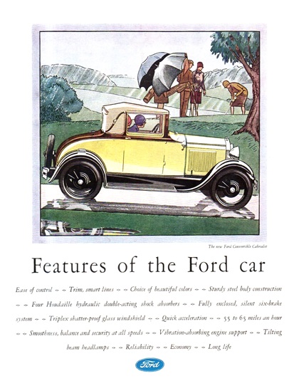 Ford Model A Convertible Cabriolet Ad (September, 1929) – Features of the Ford car