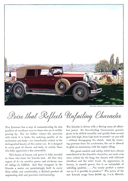 Lincoln Dietrich Convertible Sedan Ad (June, 1931) – Poise that Reflects Unfailing Character