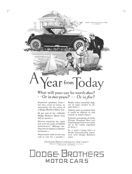 Dodge Brothers Roadster Ad (September, 1926) – A Year from Today – Illustrated by Harry Laverne Timmins