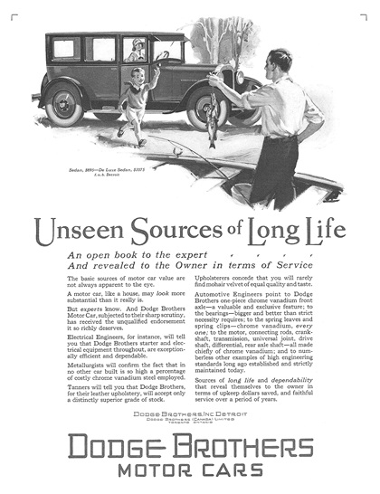 Dodge Brothers Sedan Ad (October, 1926) – Unseen Source of Long Life