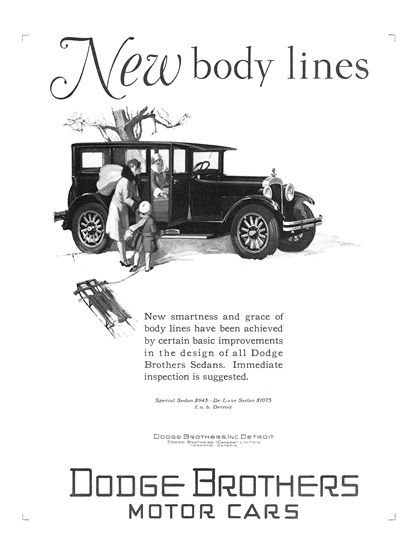 Dodge Brothers Special, De Luxe Sedan Ad (March, 1927) – New body lines