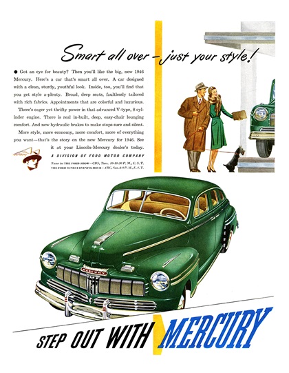 Mercury Town Sedan Ad (January, 1946) – Step Out With Mercury – Smart all over – just your style!