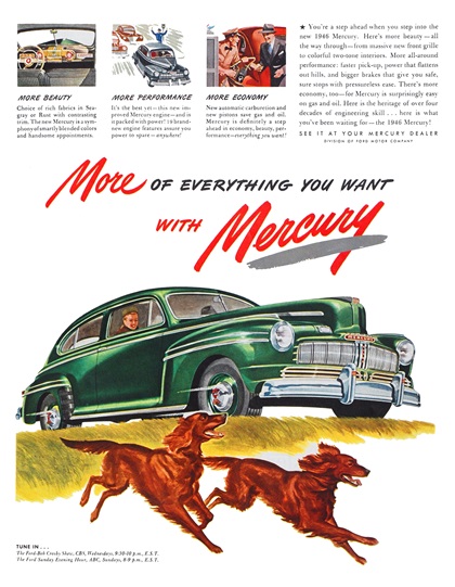 Mercury Two-Door Sedan Ad (March–April, 1946) – More Of Everything You Want With Mercury