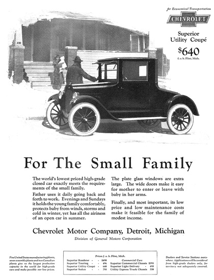 Chevrolet Superior Utility Coupé Ad (February, 1924): For The Small Family