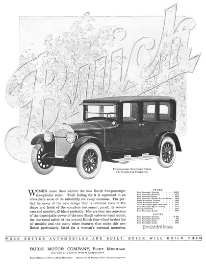 Buick Five-Passenger Six-Cylinder Sedan Ad (November, 1923) – Illustrated by George Harper