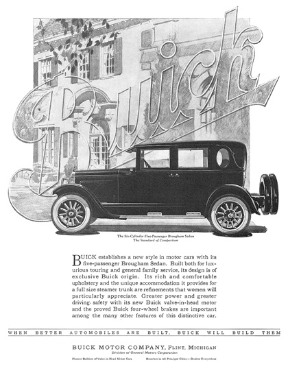 Buick Six-Cylinder Five-Passenger Brougham Sedan Ad (February, 1924)