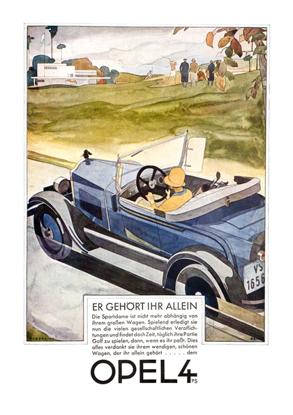 Opel 4PS Advertising Art by Ernst Zoberbier (1929): Er gehört ihr allein / It belongs to her alone