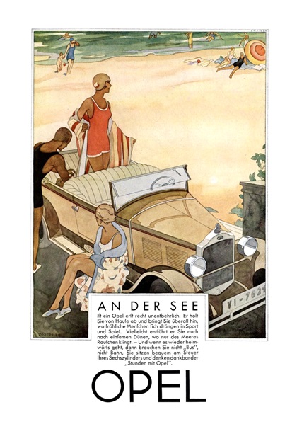 Opel Advertising Art by Ernst Zoberbier (1929): An der See / At the Sea