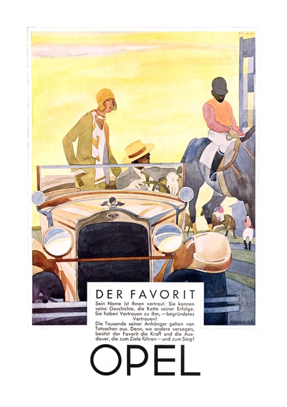Opel Advertising Art by Ernst Zoberbier (1929): Der Favorit / The favorite