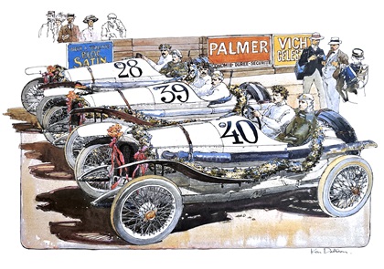 Mercedes French Grand Prix 1-2-3 Sweep (1914): Illustrated by Ken Dallison
