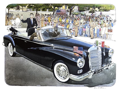 Mercedes-Benz 300d Cabriolet – Kennedy Visits Mexico (1962): Illustrated by Ken Dallison